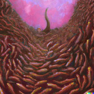 DALL·E 2022-09-08 15.11.03 - Painting of a huge mound of pink eels, under water and surrounded by worshipping fishmen.png